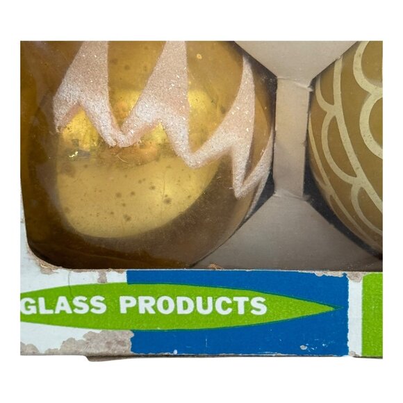 Vintage Gold Glass Christmas Ornaments Set Of 12 Coby Glass Handcrafted Glitter - Picture 9 of 10